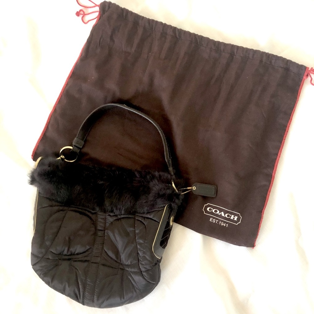 Vintage Brown Coach Handbag with Fur lining